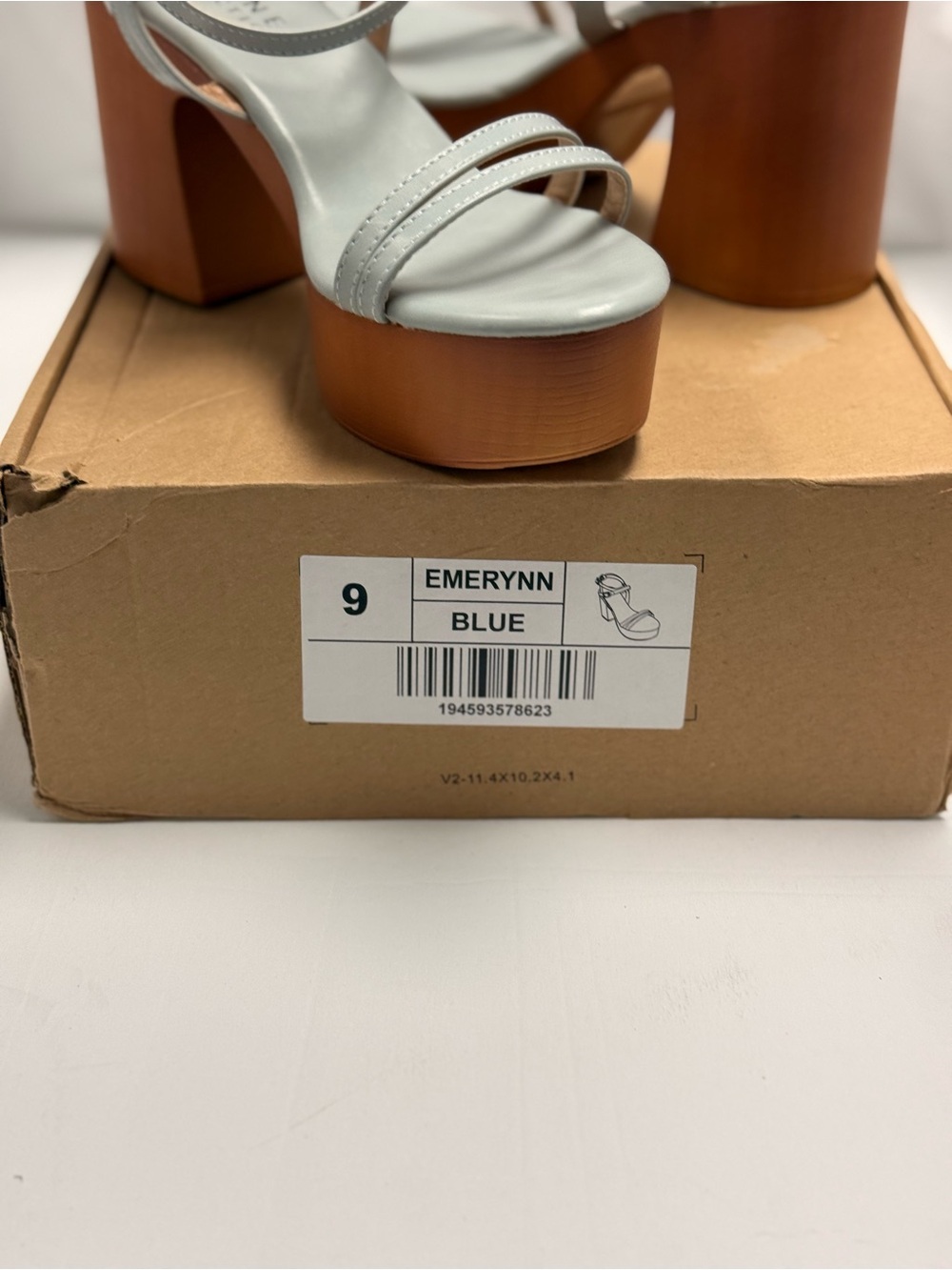 Journee Collection Emerynn Pastel Blue Platform Sandals with Wood Block Heel